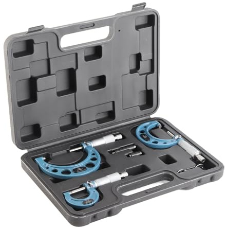 Acouto Kit de Calibrador de Micrómetro Exterior Herramienta de Medición de Acero para Cojinetes 0‑3 Pulg. 0 0001 Pulg Vida útil de Precisión Micrómetros de Fuerza de Trinquete Micrómetro Exterior
