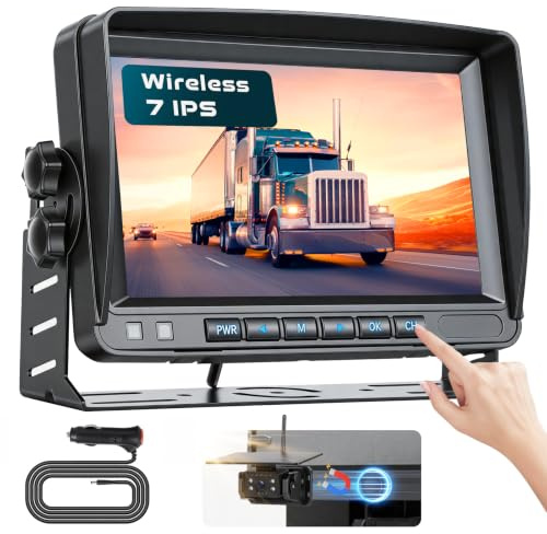 Hikity Display IPS da 7, Kit Telecamera Retromarcia Solare Wireless per Veicoli, Telecamera Magnetica IP69 Grandangolare Aiuto Parcheggio