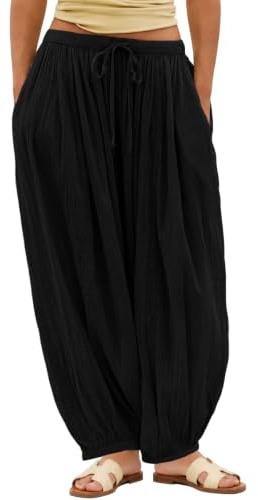 Shy Velvet Women Linen Blend Pants Lightweight Drawstring Elastic Waist Boho Summer Beach Vacation Pants with Pockets