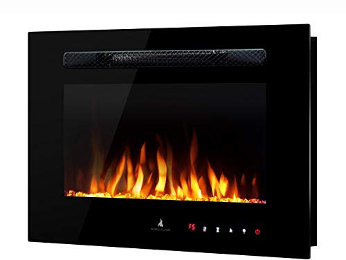 Noble Flame PARIS Schwarz 660 (66 cm / 26”) - Elektrokamin Wandkamin Kaminofen Kamin - Wandmontage Fernbedienung - 14,5 cm Einbautiefe