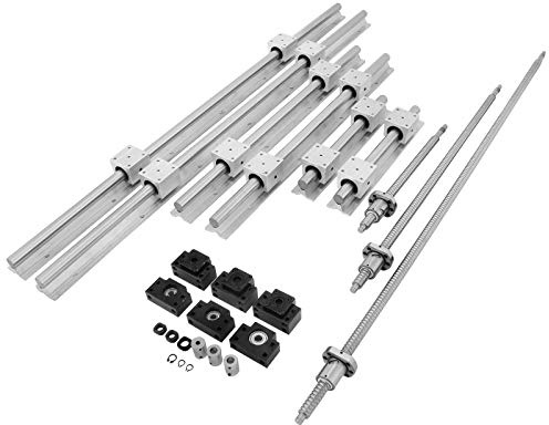 Happybuy Miniature Rail Linéaire Guide SBR20, Rail linéaire+3 Vis à billes RM1605-350/650/1050mm, pour le routeur CNC/Rectifieuse CNC/l'impression de machines industrielles Argent