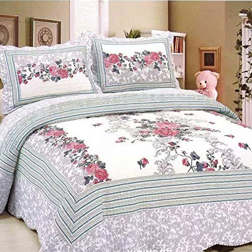 KJHG Couvre Lit 2 Personnes Boutis Coton Patchwork Couverture 230X250CM, 3pcs Parures De Lit 2 Taies D'oreiller, R
