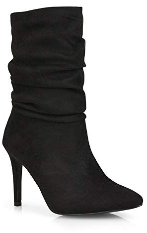ESSEX GLAM Womens Stiletto Ankle Boots Ladies Slouched High Heel Pointed Toe Daytime Booties Size 3-8