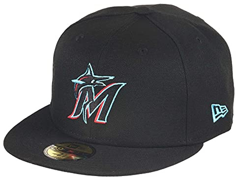 New Era 59Fifty Perf Emea Marlins KepsEra Damer/Herrar - fitted cap basebollkeps flat brim hatt Sluten på baksidan, med skärm Sommar-Vinter Vår Sommar Höst Vinter - 7 1/2 (59,6 cm) svart