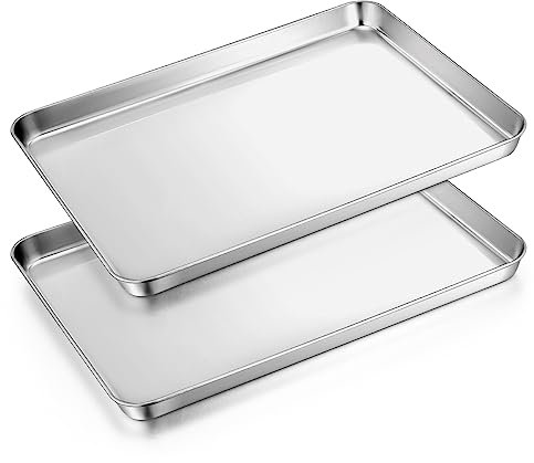TEAMFAR Backblech, 2-teilig Edelstahl Rechteckigies Kuchenblech Backform für Backen Kochen Servieren, 31,6 x 24,6 x 2,5 cm, Gesund, Leicht zu Reinigen und spülmaschinenfest