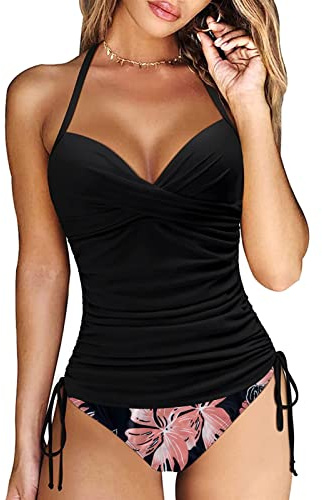 CheChury Tankini da Mare Donna Costume da Bagno Due Pezzi Elegante con Reggiseno Scollo a V Beachwear Swimwear Swimsuit Costume Mare Push Up Sexy Regolabile