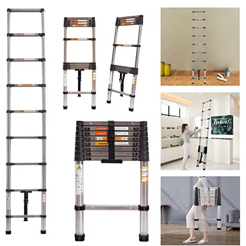 Échelle télescopique, domestique, pliante, en acier inoxydable, antidérapante, 2,6 m, charge maximale : 150 kg