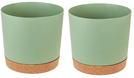 Set di 2 Vasi per Piante da Interno ed Esterno 12 cm, Con Fori di Drenaggio e Fondo Rimovibile, in Plastica, Moderni (Verde Chiaro)