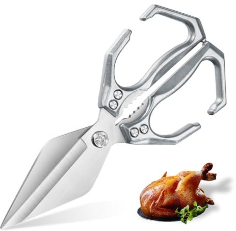Dream Reach Sharp Poultry Scissors - Multi-Purpose Kitchen Scissors for Chicken, Meat, Fish, Vegetables - Stainless Steel Silver