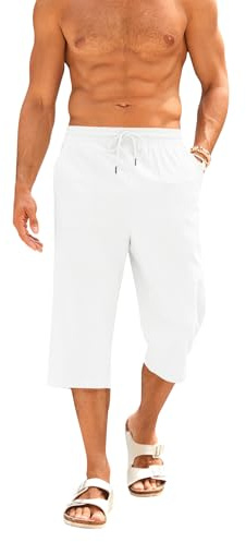 Runcati Korta byxor, herr, bomull, linne, bermudashorts, 3/4 längd, sommarbyxor, yoga, jogging, lediga sweatbyxor, sportshorts, fritidsbyxor, sweatshorts, herrbyxor med fickor