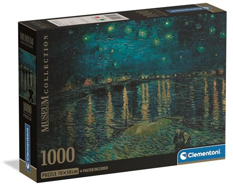 Clementoni - Puzzle Van Gogh 1000 Pezzi Arte, per Adulti e Ragazzi, Museum Collection, Tema Notte Stellata sul Rodano, con Poster Incluso, Compact Box, Idea Regalo Made in Italy, 70x50 cm, 37095