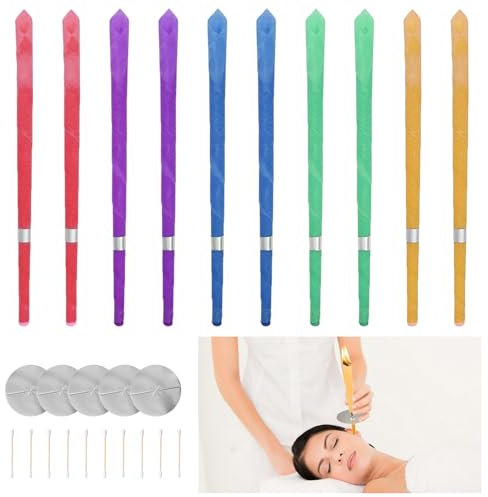 Candele per orecchie, 10 Pezzi Candele dell'orecchio per le orecchie,Coni Orecchie Cerume, Kit per Candele per Rimozione del Cerume, con 5 dischi protettivi