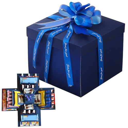 SGZIOO 5-Lagige Explosionsbox, Kreative Überraschungsbox, Surprise Box mit Band, Geschenkbox für Süßigkeiten Foto, DIY Handgemachte Überraschung Box Scrapbook für Geburtstag Jubiläum Valentinstag,Blau