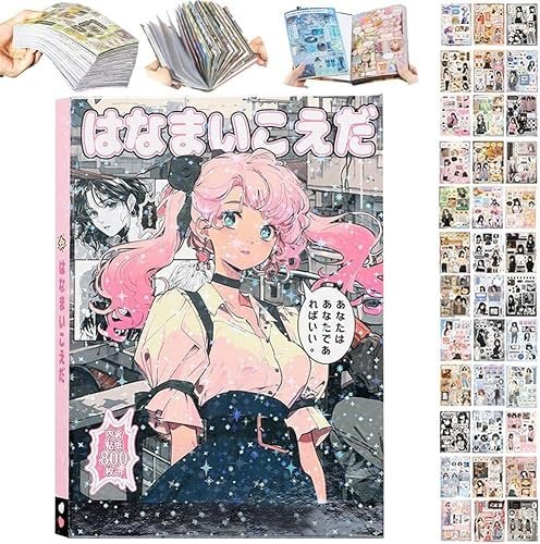 Livre d'autocollants de style manga japonais, 45 feuilles de matériel d'autocollants de décoration de style bandes dessinées de la série Souvenirs romantiques - Plus de 800 motifs dans 1 livre pour