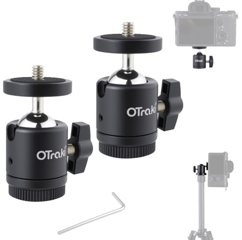 OTraki Mini Stativkopf Kugelkopf 2 Stücke Kugelgelenk mit 1/4 Blitzschuhadapter, 360° Drehbar Ball Head mit Hot Shoe Apdater für Kameras Monitor Mikrofon Stative Einbeinstative Licht Stand
