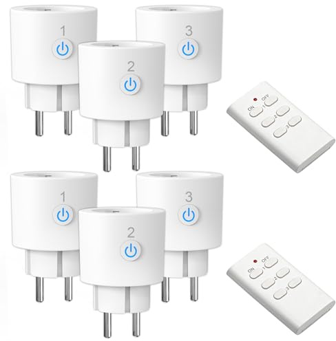 Enchufes inalámbricos con mando a distancia ANTELA 16 A 3680 W, alcance de 30 m, aptos para interiores,6+2