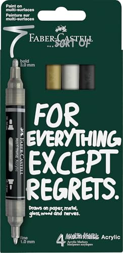 Faber-Castell Multimark Acrylic Dual Marker, Set of 4 Classic Colours, Art Set Supplies, Water-Based Acrylic Marker Pen, Double Ended, Bold & Fine Tip, Art Markers, Colouring Pens, Highlighters
