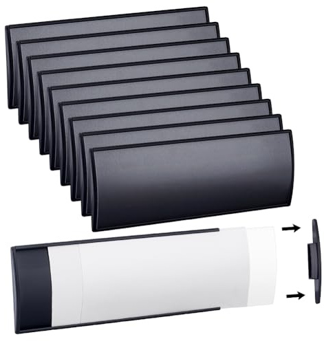 MAYJOYDIY Lot de 10 supports pour plaque nominative en aluminium 21 x 8 cm Support de signalétique courbé pour porte de bureau Cadre de plaque nominative auto-adhésif pour Bureau Réunion, Noir