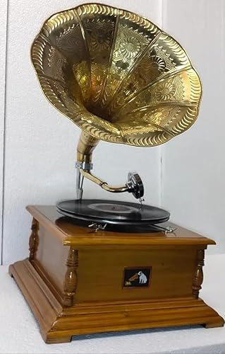 Gramófono antiguo, fonógrafo de trabajo totalmente funcional, tocadiscos ganador