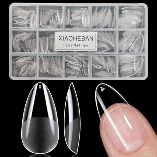 XIAOHEBAN Nagel Tippar Mandel M 300st - 13 Storlekar Nails Tips Medium Almond Pre-Buff, LöSnaglar Tippar FöR Naglar, FöR NagelföRläNgningar Och GöR-Det-SjäLv-Nagelkonst Hemma, Nageltippar