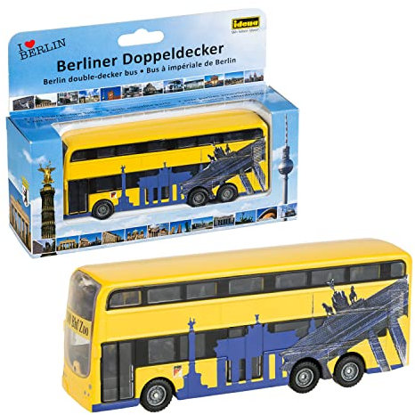 Idena 40107 - Modellbus Berliner Doppeldecker, mit Rückzugmotor, ca. 18,5 x 13,5 x 4,5 cm, gelb, als Spielzeug, typisches Souvenir oder beliebtes Sammlerstück