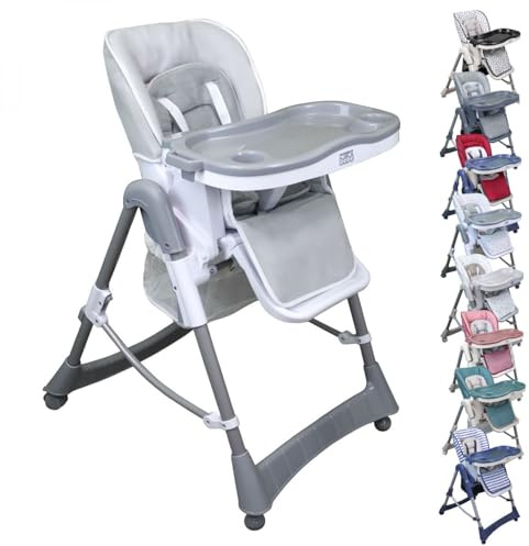 Monsieur Bébé - Chaise haute enfant pliable, réglable hauteur, dossier et tablette - Plusieurs coloris