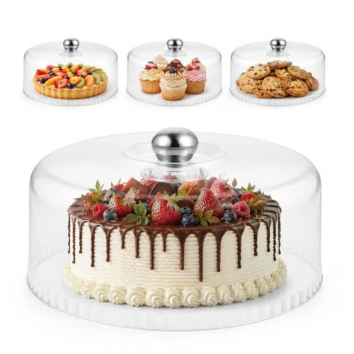 DOITOOL Acrylic Cakes Dome Cover, 28 cm Clear Dessert Food Cover | Transparent Cloche with Top Knob for Cake Stand, Pastries, Snacks and Bakery Display, 7.5 cm High