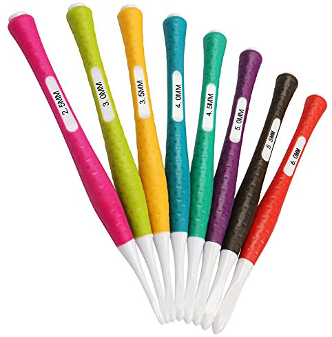 Coopay Inline Häkelnadeln Ergonomische Häkelnadel Set, 2,5 mm bis 6 mm, 8 Stück Häkelnadeln zum Häkeln Kunststoff Inline-Nadeln mit Rutschfesten Silikon Weichgriffen, Leichtes Bequemes Häkelnadelset