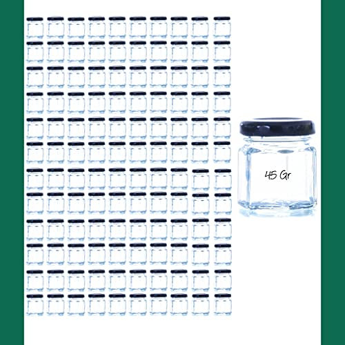 Tarro cristal Frasco cristal 45 gr Hexagonal, frasco Mermelada, Tarro miel, frascos Cosmética frascos Pequeños Frascos con Tapa Hermética (120 Und)