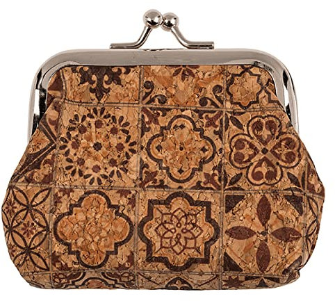 LEUCHTBOX Vegane Münzbörse Natürliche Kork Geldbörse Nachhaltiges Portemonnaie Lederalternative Bügelbörse Klein Mandala-Muster-Print (Rotbraune Mandalas)