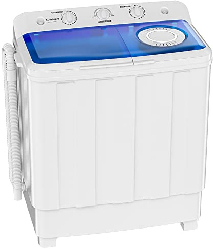Auertech Portable Washing Machine, 28lbs Twin Tub Washer Mini Compact Laundry Machine with Drain Pump, Semi-automatic 18lbs Washer 10lbs Spinner Combo for Dorms, Apartments, RVs
