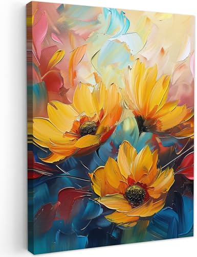 MuchoWow© Leinwand 50x70 cm Deko Schlafzimmer Aesthetic Leinwandbilder Wohnzimmer Gemälde Foto Geschenk Living Room Decoration Blumen - Dahlie - Kunst - Orange - Aquarell