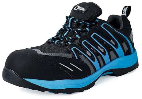 Safety Work Trainers for Men Fiberglass Toe Cap Shoes with Robust Midsole Durable Slip Resistant S1 PL SR FO ESD 2129 (10 UK) Black Blue