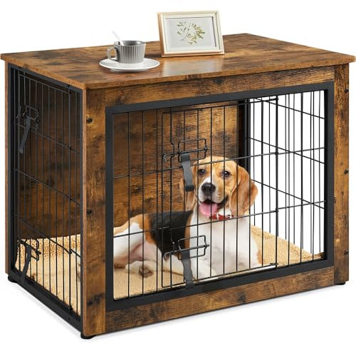 Yaheetech Jaula para Perros Casa para Mascotas con 2 Puerta Jaula Madera con Almahadilla Extraíble 80.5x55.5x64 cm Marrón