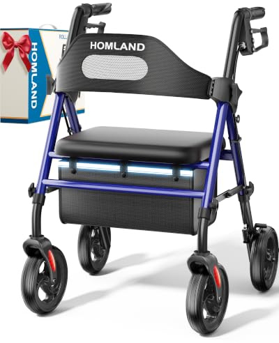 HOMLAND Foldable Rollator Walker with Seat for Seniors, 16 Enlarged Seat