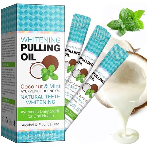 Coconut Pulling Oil, Travel Sachets 20Pcs, Mint Oil Pulling Mouthwash, Natura for Teeth Whitening, Fresh Breath, with Coconut & Peppermint Mouthwash
