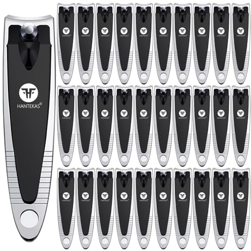HANTEKAS 30 Pieces Fingernail Nail Clipper Bulk Blak Sliver Portable Toenail Clippers Cutter Set