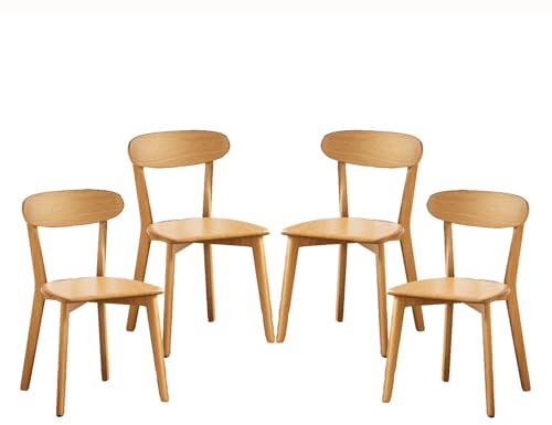 FBNMG Lot de 4 Chaises de Salle à Manger en Bois Massif, Chaise de Cuisine Rustique avec Dossier, Chaise Détente Antidérapante avec Pieds Bois pour Chambre Studio Restaurant(4 PCS, Color A)