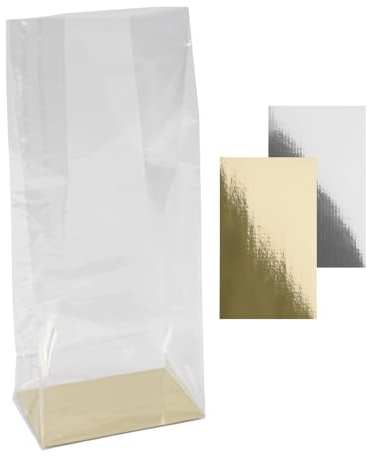 Ideen mit Herz Bolsas de fondo de bloque | transparente | elegante embalaje de regalo | bolsa de galletas | con estante extra | apto para alimentos | 14 cm x 9 cm, 30 cm | 30 unidades
