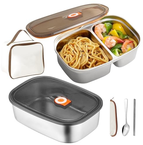 Fiambrera de acero inoxidable 316 con bolsa térmica, 2 fiambreras con compartimentos, caja bento de 1,2 L + 1,7 L con cubiertos, fiambrera portátil para escuela, oficina, exterior, adolescentes y