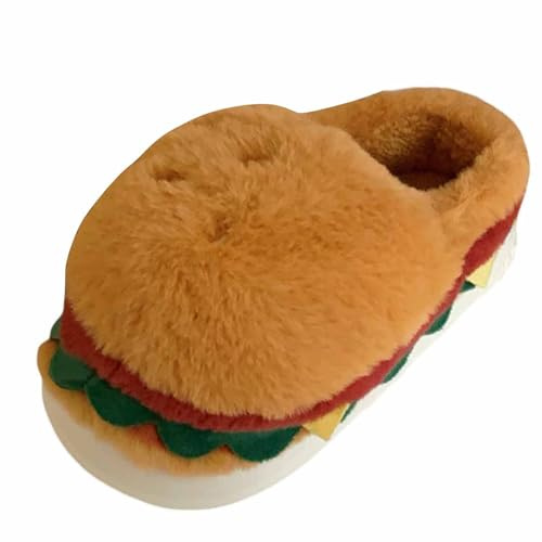 Generisch Acogedoras zapatillas de invierno con diseño de hamburguesa, zapatos peludos completamente cerrados, moda interior otoñal, zapatos cómodos y cálidos zuecos para parejas, amarillo, 43 EU