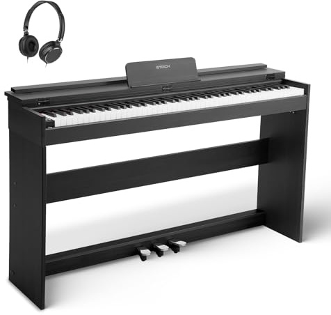 STRICH 88 Keys Digital Piano, Hammer-Action Fully Weighted Keyboard, Cover Designed Electric Piano Keyboard with Furniture Stand, Headphones, Three Pedal, Classic Black, SDP-350W