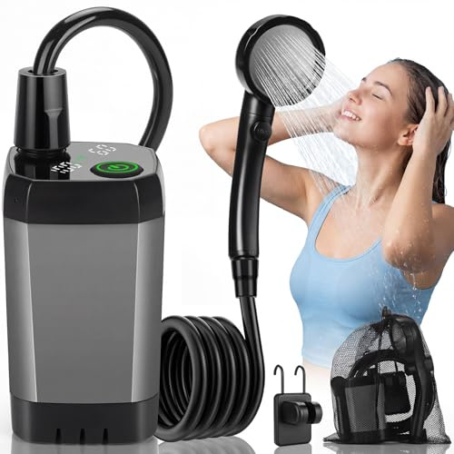 Tonfarb Campingdusche, 6000mAh Akku Camping Dusche mit Pumpe, Outdoor Dusche Mobile mit Duschkopf und 2M Schlauch, Intelligenter Digitalanzeige, Fuer Garten, Wohnmobil, Wohnwagen, Reise, Hundedusche