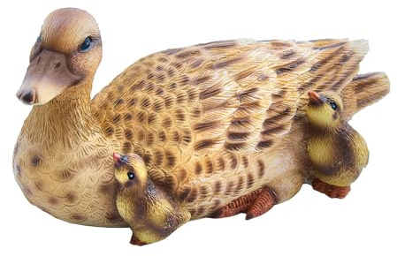 Coopers of Stortford - Duck with Babies Garden Ornament - Polyresin Mother Duck and Ducklings for Patio, Flowerbed or Pond Edge