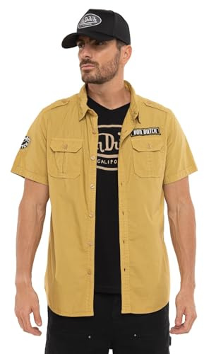 Von Dutch Chemise Homme Manches Courtes, Derek, 100% Coton, Regular Fit, Beige Taille XL