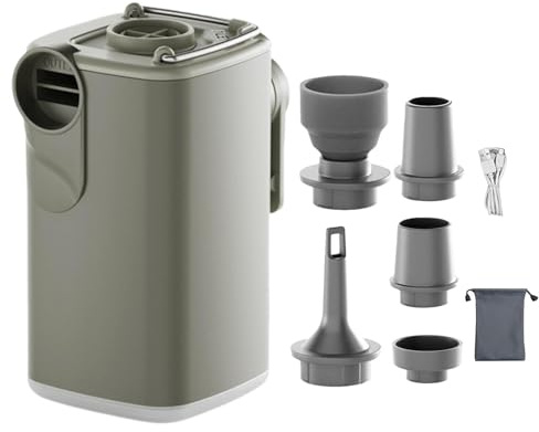 Liten luftpump – 5 x 6 x 9 cm liten luftmadrasspump | elektrisk uppblåsare med campingljus och 5 munstycken | uppladdningsbar minimadrassuppblåsare för flottörer hem resor sport strand vägens utomhus