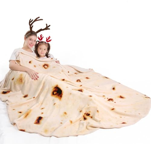 Mermaker Burrito Tortilla Taco Blanket 71 inches for Adult Kids, Realistic Tortilla Throw Blanket Funny Gifts for Women Men Teen Boy Girl, Soft Flannel Food Blanket for Christmas Birthday Gifts-Yellow