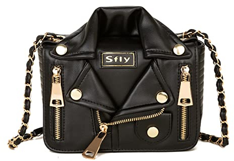 Sfly Women Satchel Chain Strap Shoulder Bag Leather Crossbody Handbags Ladies Evening Clutch Purse Unique Cute Jacket Bag, Black