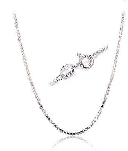 BQfife 925 Sterling Silver Designer Chain 0.8MM Delicate Italian Box Chain - Super Thin & Strong Lovely Necklaces (20)