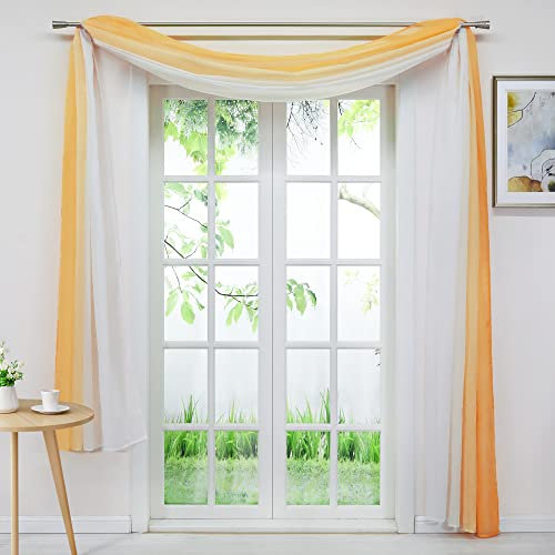 Delien Voile 1er Pack Gardinenschals Querbehang Transparente Gardine Freihanddeko Vorhang Einfarbige Farbverlauf Dekoschals Hängevorhang für Wohnzimmer Hochzeit Feier Party BxH 140x600cm,Orange